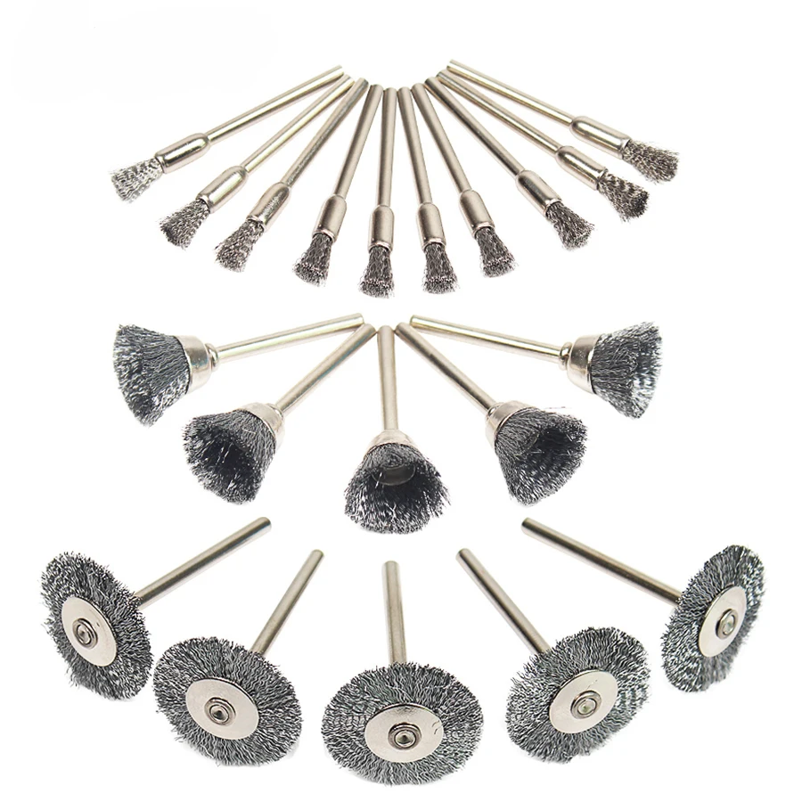 20pc Abrasive Head Deburring Drill Tools Stainless Steel Wheel Dremel Wire Brush Set Dremel Tools Accessories Burr