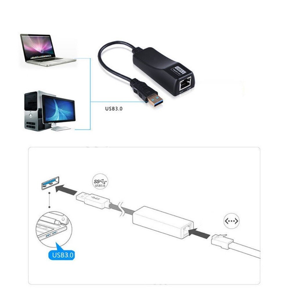 USB 3.0 Gigabit Wired Ethernet Card USB to RJ45 Ethernet LAN RJ45 (10/100/1000) Mbps Network Adapter Black