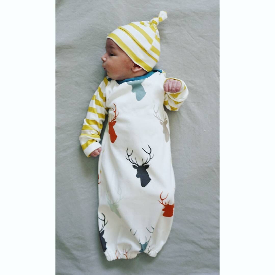 Nyfødt spædbarn baby piger dreng sovende pyjamas rober afslappet nattøj + hat søde hjorte outfits baby drenge 0-12m
