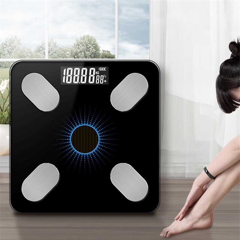 Bluetooth-Schalen Floor Lichaamsgewicht Weegschaal Smart Backlit Display Solar Elektronische Weegschaal Weegschaal Spiermassa BMI
