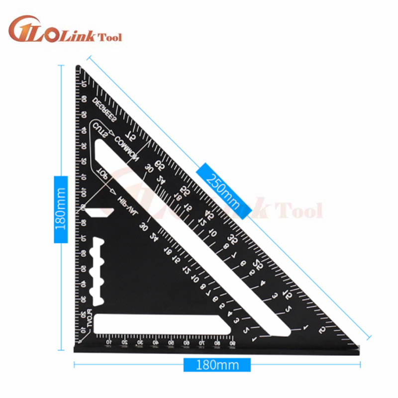 Angle Ruler 7/12 inch Metric Aluminum Alloy Triangular Measuring Ruler Woodwork Speed Square Triangle Angle Protractor Measuring: Black  7inch metric