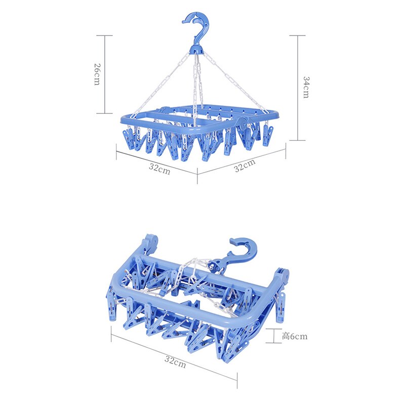 32Clips Rack secado de ropa Clip de plástico de calcetines a prueba del viento secado estante giratorio hogar calcetines ropa secador de productos