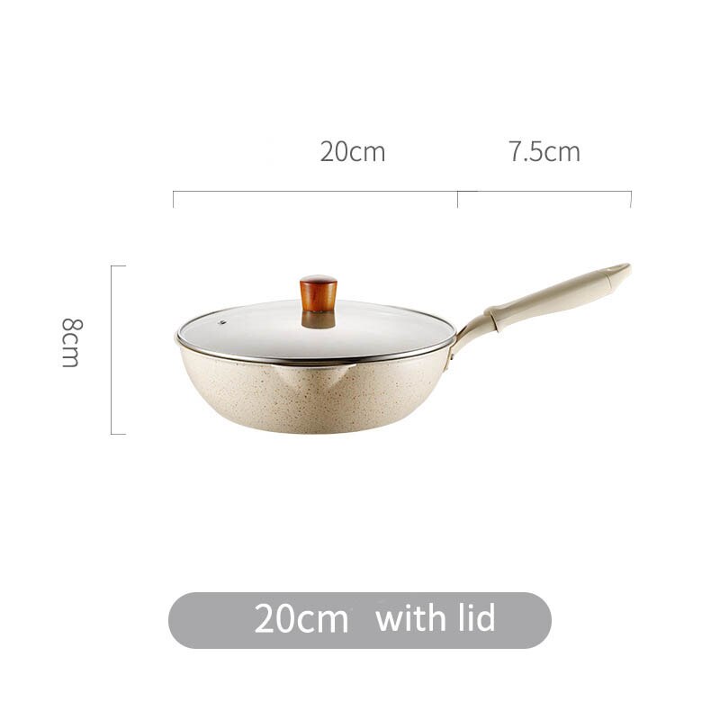 Dikke Bodem Maifan Stone Wok Non-stick Pannen Koekenpan Met Deksel Huishoudelijke Wok Koken Inductie Fornuis Gebruiksvoorwerpen Voor keuken: 20cm wok with lid