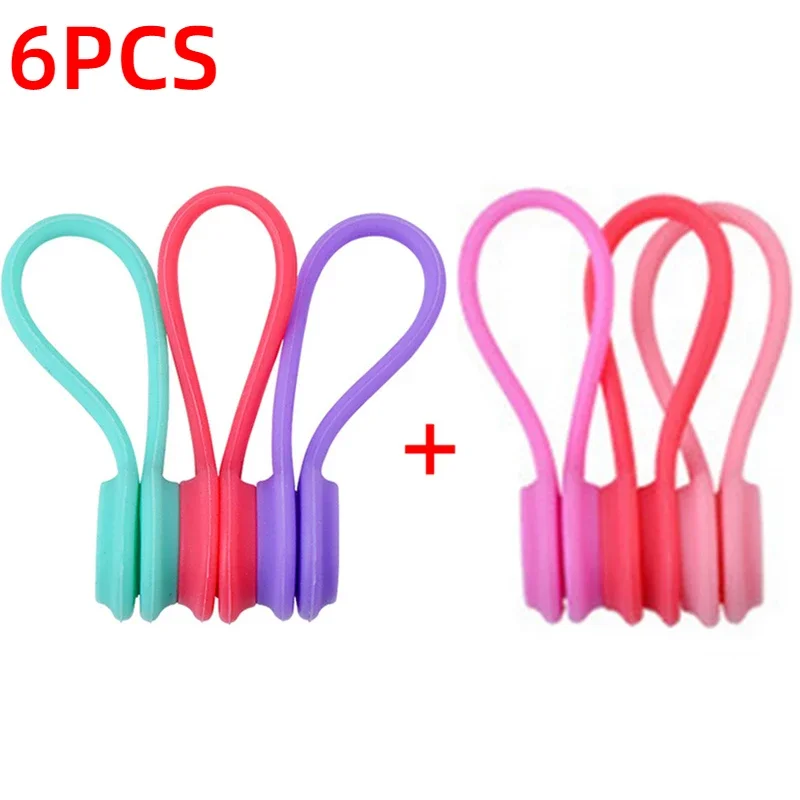 Bridas magnéticas para cables, organizador enrollador de cables de silicona, soporte de almacenamiento para auriculares, Clips para Cable de datos de auriculares, 3-12 Uds.: Azul