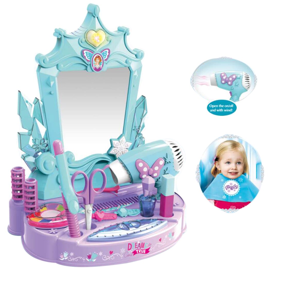 12pz Bambini Giochi Di Imitazione Trucco Parrucchiere Giocattolo con Luce E Suono per I Bambini Giocattoli Educativi Regalo Di Compleanno-rosa Blu: Blu