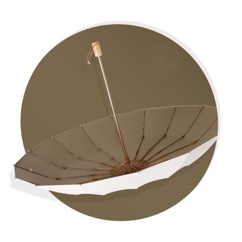 Paraguas plegable ligero de 16k de para lluvia, para mujer, sombrilla Anti-UV resistente al agua, paraguas de viaje con mango de madera: beige