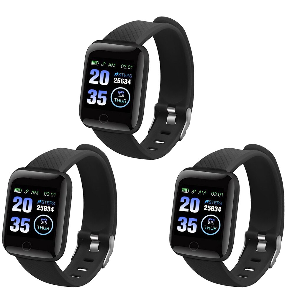 OUTMIX 116 Plus Smart Uhr für Frauen Männer Herz Rate Armband Fitness Tracker D13 Smartwatch Sport Smarth Uhr Für Android IOS: Black 3 units