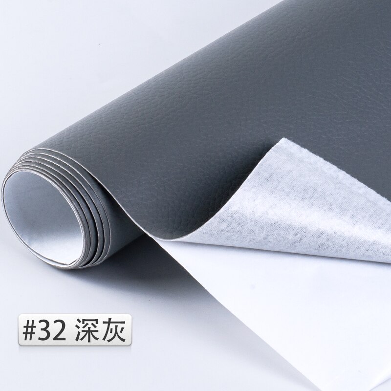 50*138cm Reliëf Lijm Lederen litchi PU Leer Stof Terug Lijm Kunstmatige Synthetisch Leer Stoffen DIY Bag Bank materiaal Effen gekleurd kunstleer kunstleer stof naaien DIY tas schoenen materiaal: 32 Deep Gray