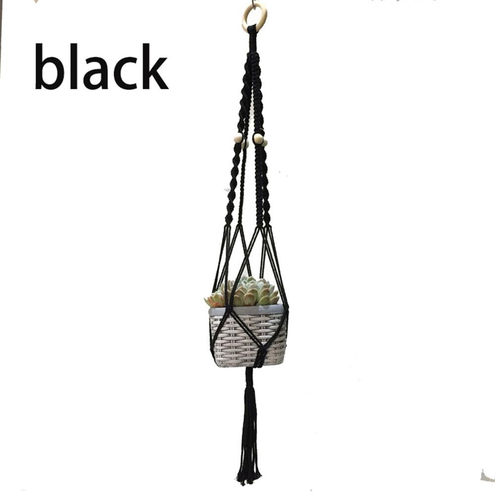 handmade macrame plant hanger balcony macrame plant hanger macrane pot tray: Black