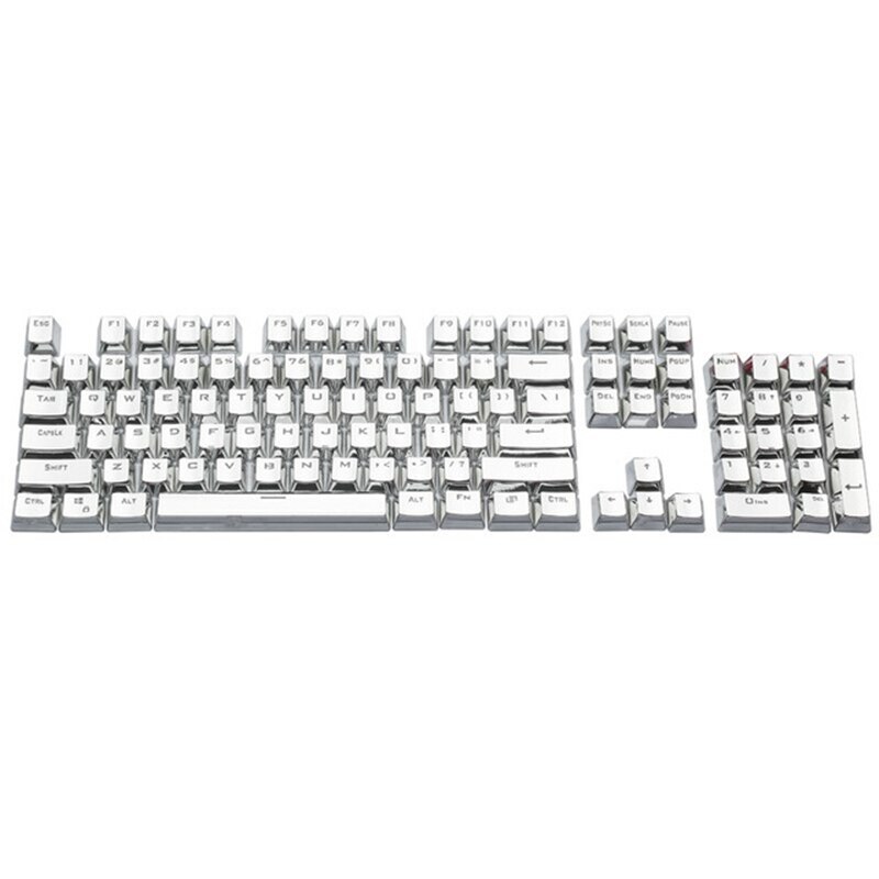 Teclas metálicas galvanizadas de Color dorado, 104 teclas, 87 teclas, 81 teclas para teclado mecánico retroiluminado, PBT, doble disparo bicolor: Plata