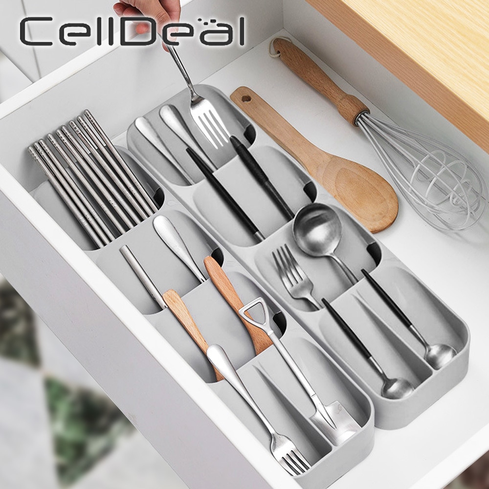 Kitchen Cutlery Storage Box Plastic Tray Knife Holder Tableware Organizer Spoon Fork Divider Container Knife Block Holder