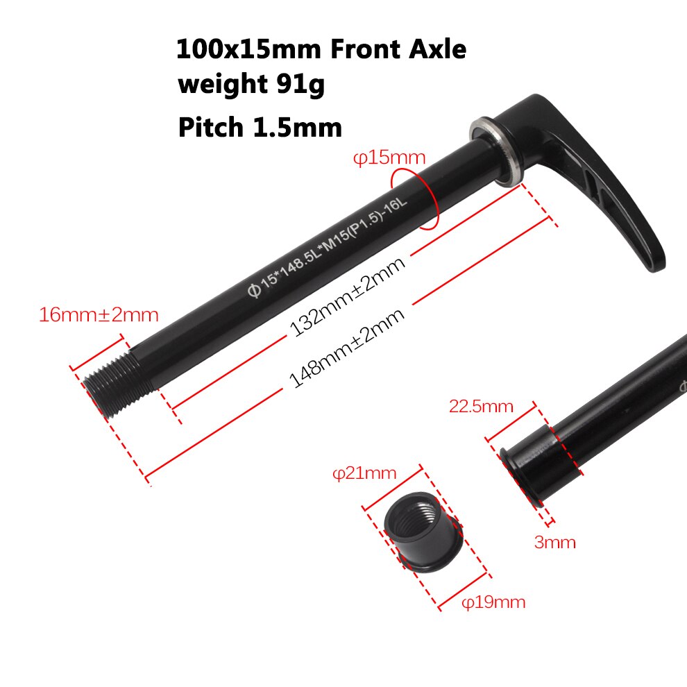 Super Light Aluminum Rear 142x12mm Front 100x15mm Bicycle Thru Axle Quick Release Skewer For 26er 27.5er 29er MTB Frame: 100 x 15mm