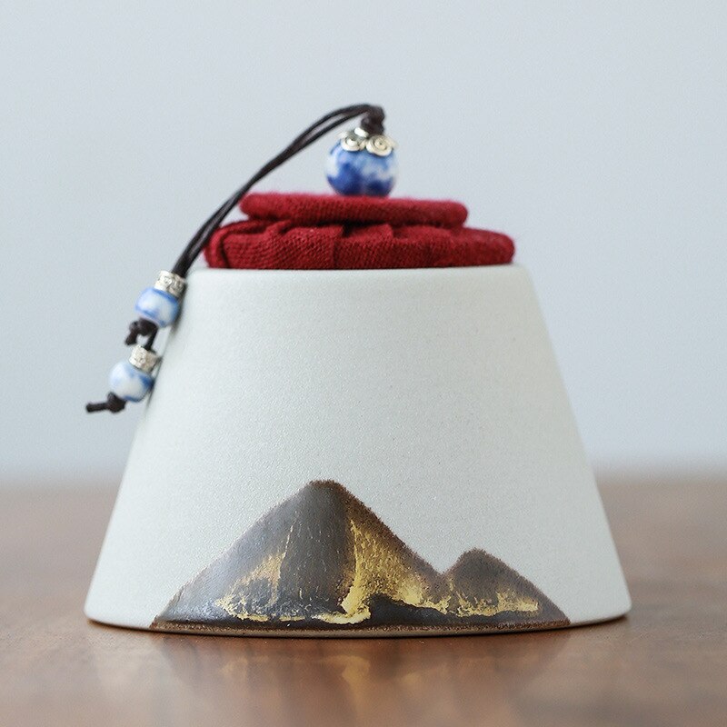 Small Tea Caddy Hand-Painted Small Portable Ceramic Sealed Tea Jar Tea Caddy Tea Container Tea Storage Box Pet Urn Canister: Tea pot B