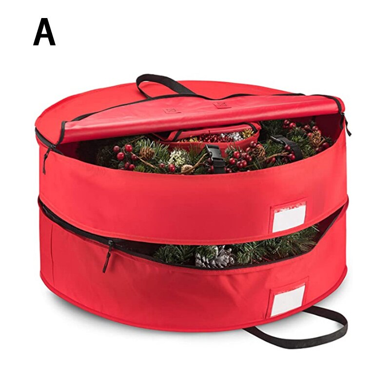 Double Premium Christmas Wreath Storage Bag 24/30/36" With Compartment Organizers For Xmas Garlands Durable Handles 600D Oxford: 24inch / Red