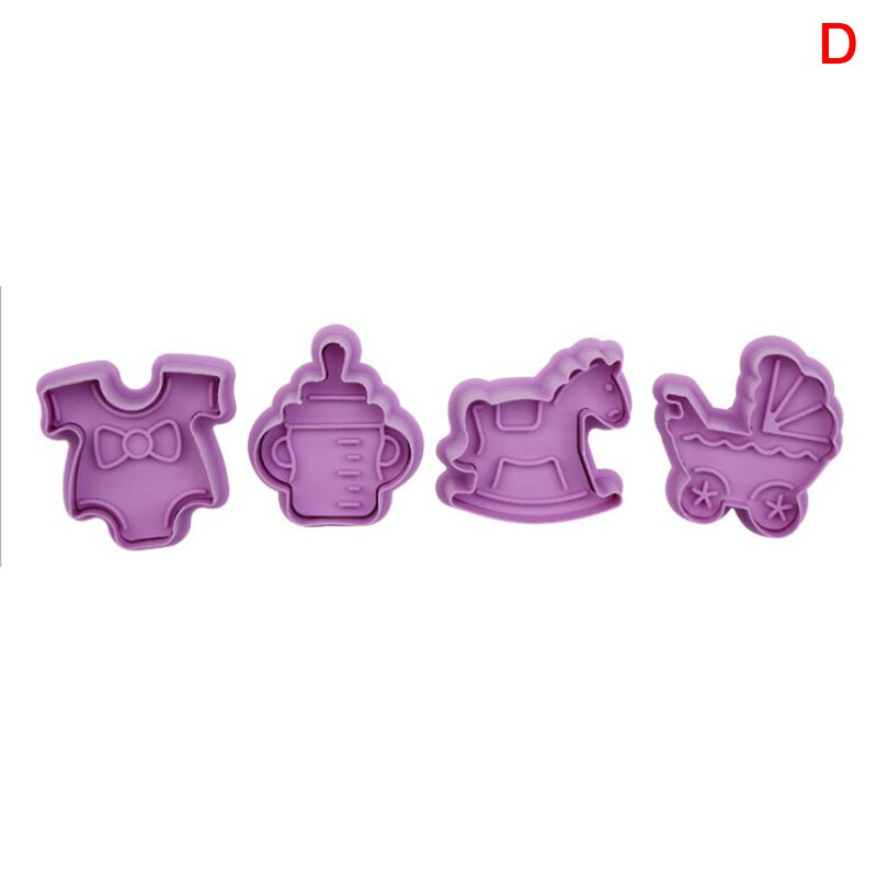 4 st/set livsmedelsklassad plast julform kakskärare köksbakverktyg kolvstämpel fondant tårtdekoreringsverktyg: D