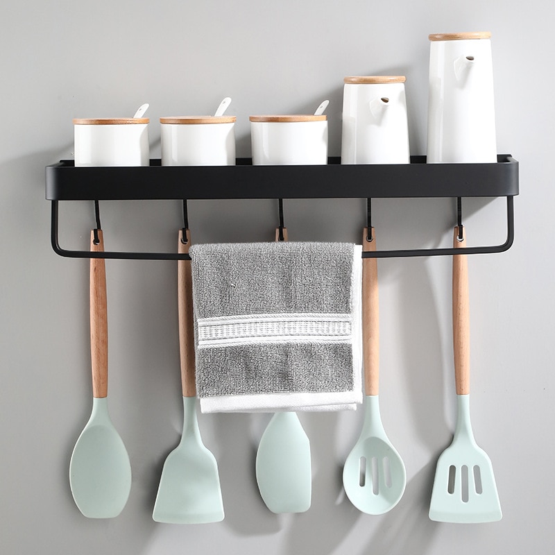 Black Space Aluminum Hanging bathroom Shelf Kitchen Storage Rack Kitchen Corner Storage Rack Organizer