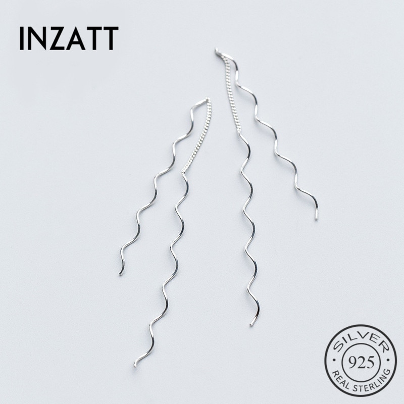 Inzatt Elegante Temperament Geometrische Spiraal Bar Dangle Oorbellen Echte 925 Sterling Zilveren Fijne Sieraden Voor Vrouwen Boho