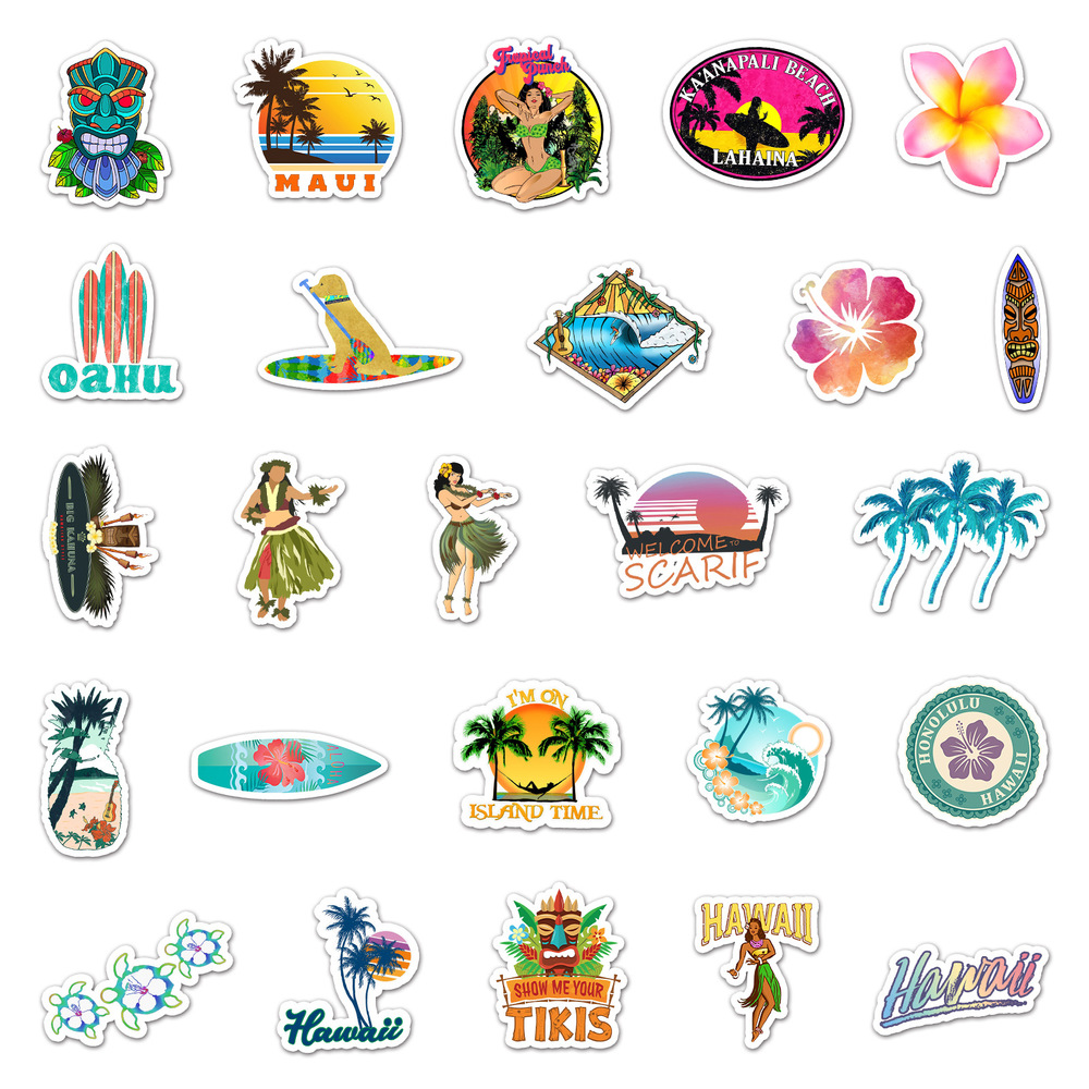 10/50Pcs Outdoor Hawaii Surfen Stickers Zomer Tropische Strand Surfen Sticker Waterdicht Diy Surfplank Auto Skateboard Decal