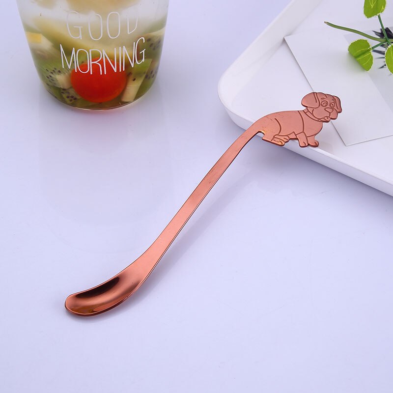 Mode Koffie Lepel Opknoping Lepel Rvs Party Tafel Ornament Thee Koffie Mengen Lepel Servies Leuke Hond Vorm: rose gold / short