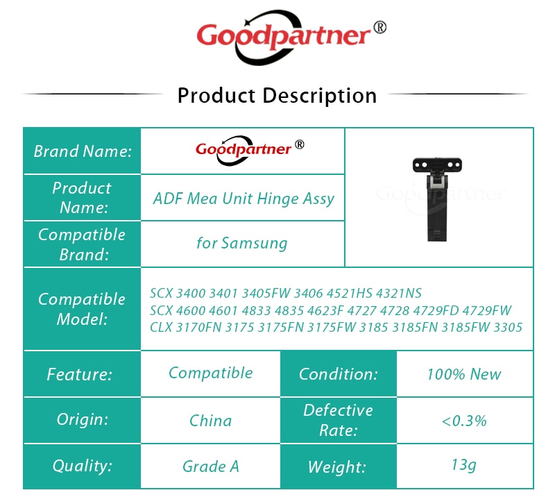 2pc adf mea enhet gångjärn för samsung scx 3405 3401 3405fw 4521 4521hs 4600 4623 4623f 4321 4321ns 4729 scx 4623 scx -4623f