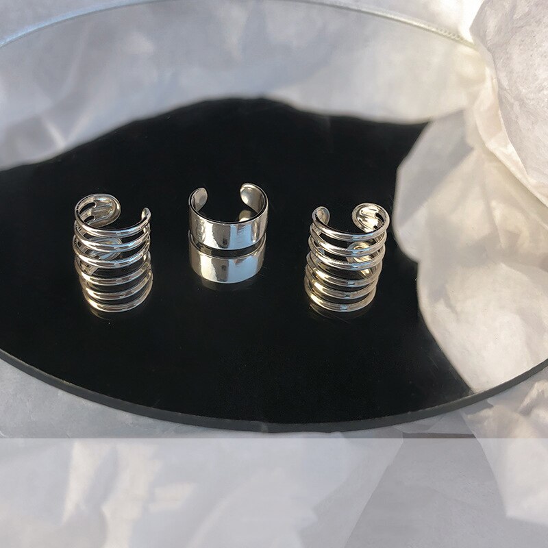 Pendientes de Clip de Plata de Ley 925 para mujer, pendientes escaladores multicapa sin Piercing, 1 S-E1353