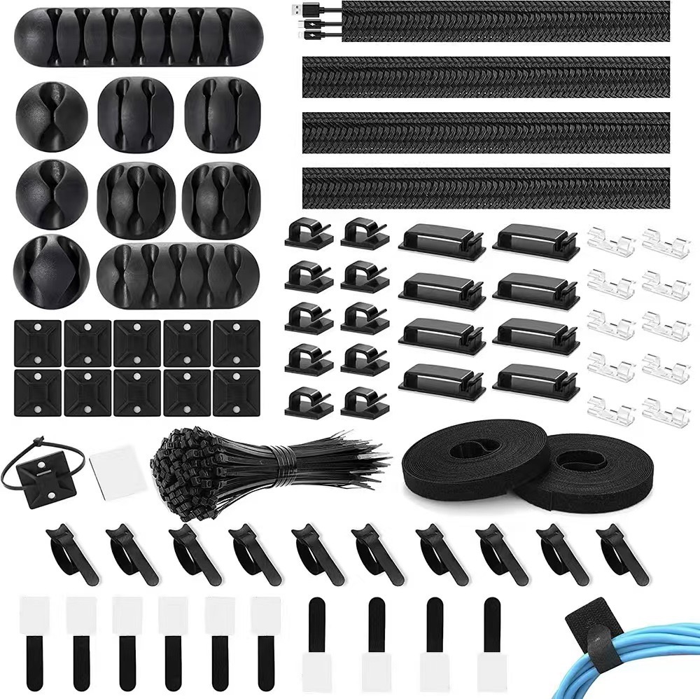 173 PCS Cable Management Kit Include Organizer Sleeve Cord Clips Cable Organizer Straps and Fastening Cable Ties for Office Home: Default Title