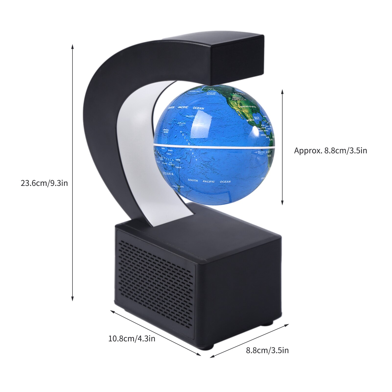 Aibecy Magnetic Floating Globe BT Speaker 3.5 Inch Leviation World Map Globe Levitating Rotating Earth Ball with LED
