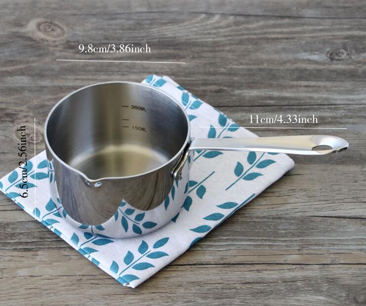 Stainless Steel Pot Coffee pot Milk Butter Coffee maker Warmer Mini Butter Melting Pot with Spout 18/10 Tri-Ply (12oz/370ml)