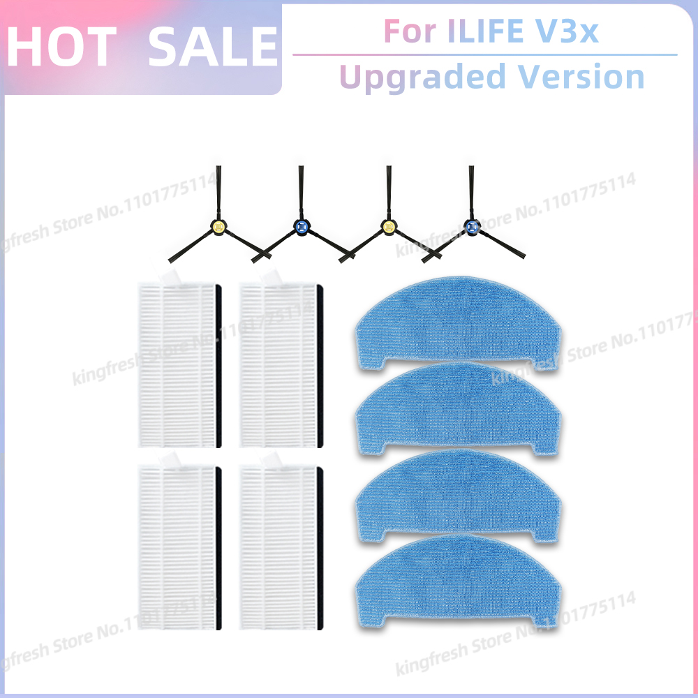 Fit For ILIFE V3x Robot Vacuum and Mop Replacement Parts Side Brush Hepa Filter Mop Cloth Accessories: Clear