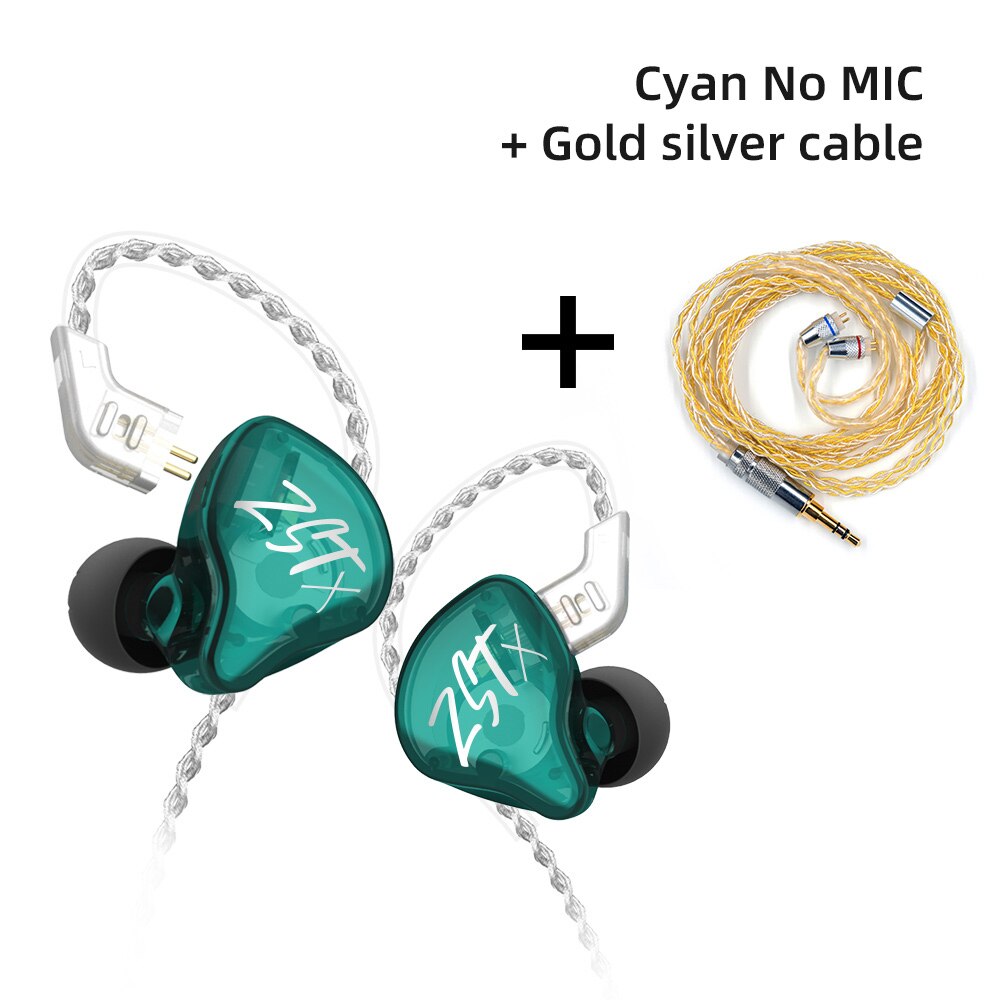 NUOVO KZ ZST X 1BA 1DD Hybrid HIFI In Ear Auricolari Bass Auricolari Sport Noise Cancelling Auricolare KZ ZSTX ZSN X ZSX ZS10 ES4 V80 C12: cyan no mic(GS