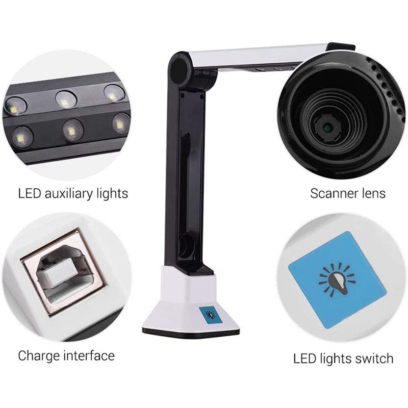 8MP Document Camera for Teachers, USB Portable Document Scanners Projection Video Recording Function for Classroom