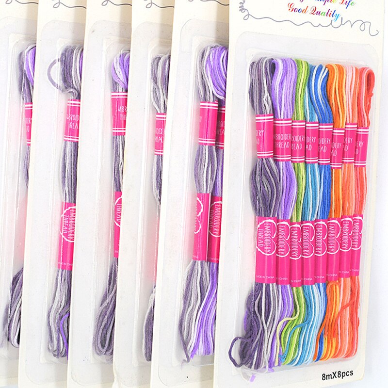 8M/pc 6 Strands Cross Stitch Thread 8 Color Series Cotton Embroidery Thread DIY Handcraft Sewing Materials