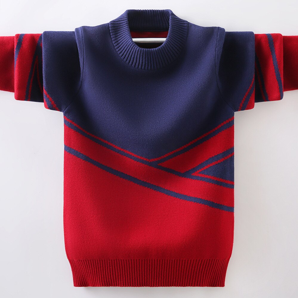 Ropa de algodón para niños, suéter para mantener el calor en el invierno, cuello redondo, suéter tejido pulóver: Navy blue / 8