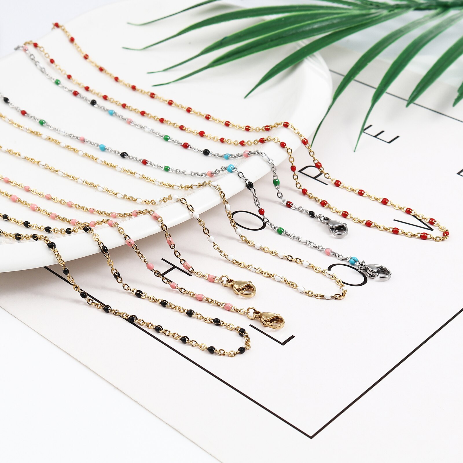 Stainless Steel Neck Strap Lariat Lanyard Enamel Beads Chains Necklace 51cm long For Face Mask And Glasses Decoration, 1 Piece