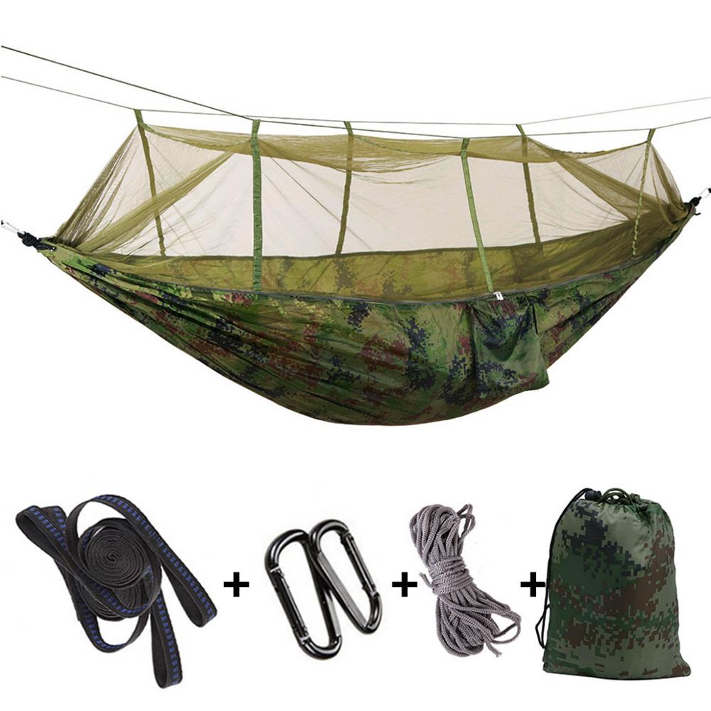 1-2 Person 260*140cm Camping Hammock Outdoor Mosquito Bug Net Portable Parachute Nylon Hammock for Sleeping Travel Hiking: camouflage