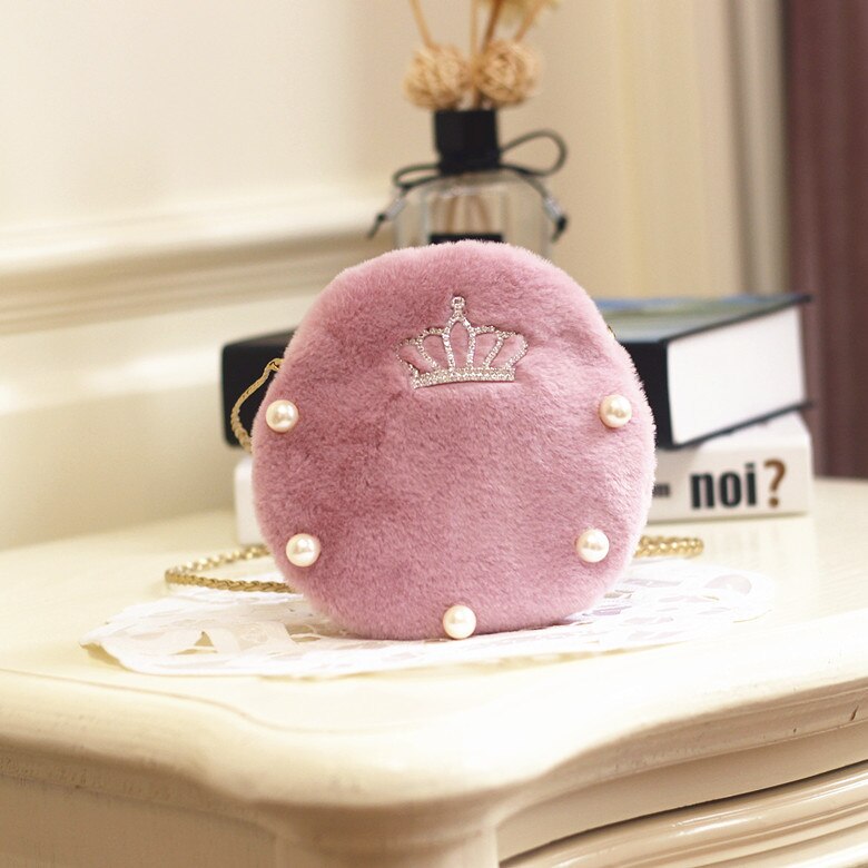 Cute Little Girl Mini Purses Kawaii Faux Fur Crossbody Bags for Baby Girls Small Coin Wallet Pouch Toddler Party Purse: dark pink