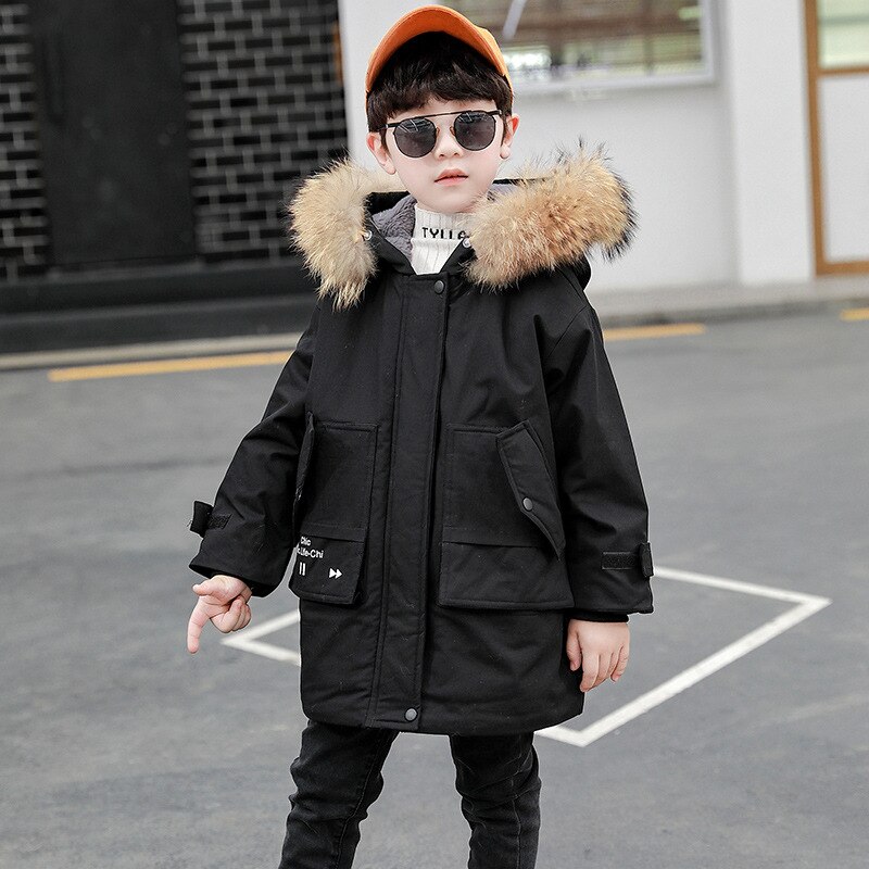 Jaqueta de inverno para meninos 2022 crianças snowsuits além de veludo quente com capuz outerwear casaco adolescente menino grosso preto verde parkas 5-14 y