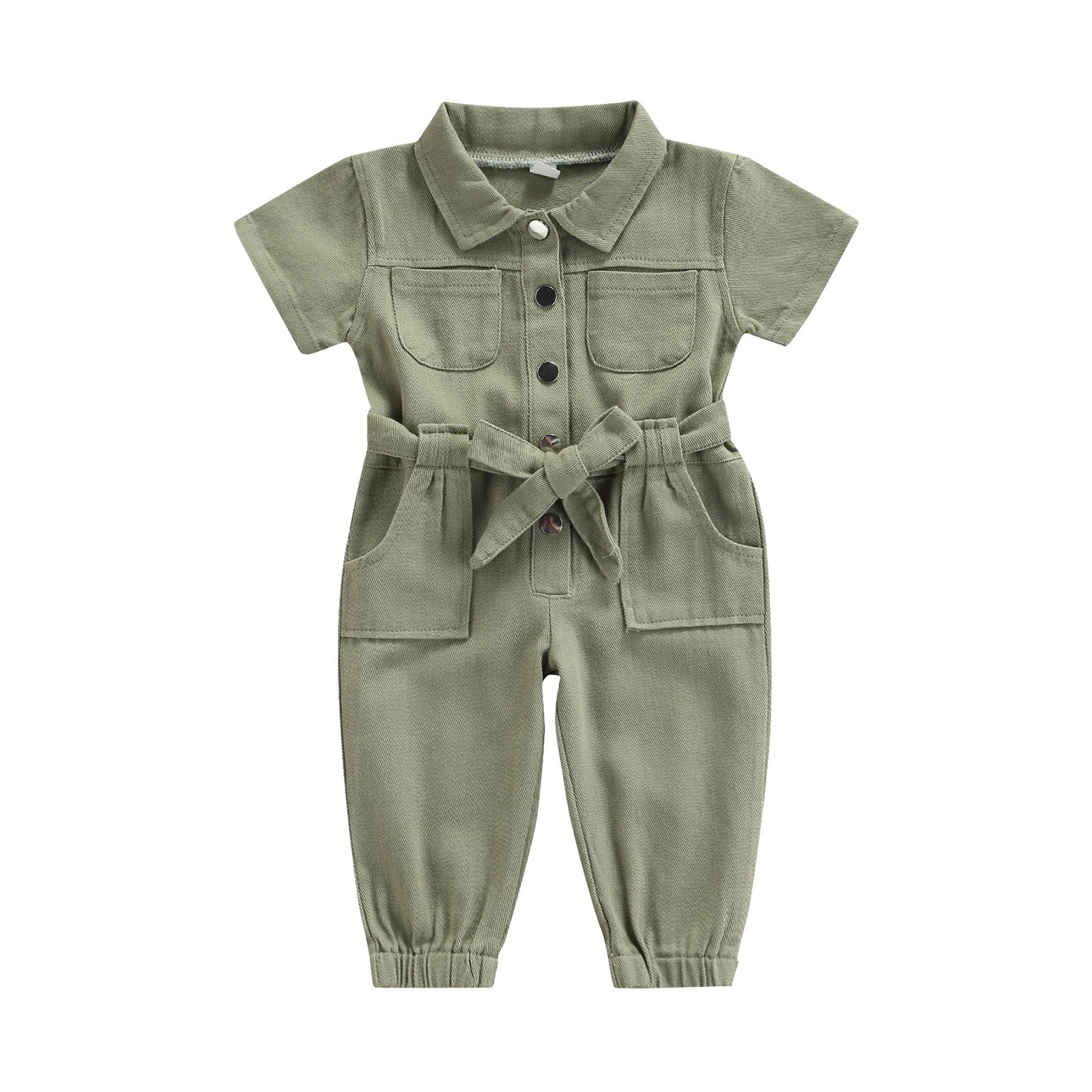 Mono vaquero para niñas de 0 a 6 años, ropa para niños pequeños de manga corta con bolsillo de solapa, pantalón largo, pelele,: Verde / 5 años