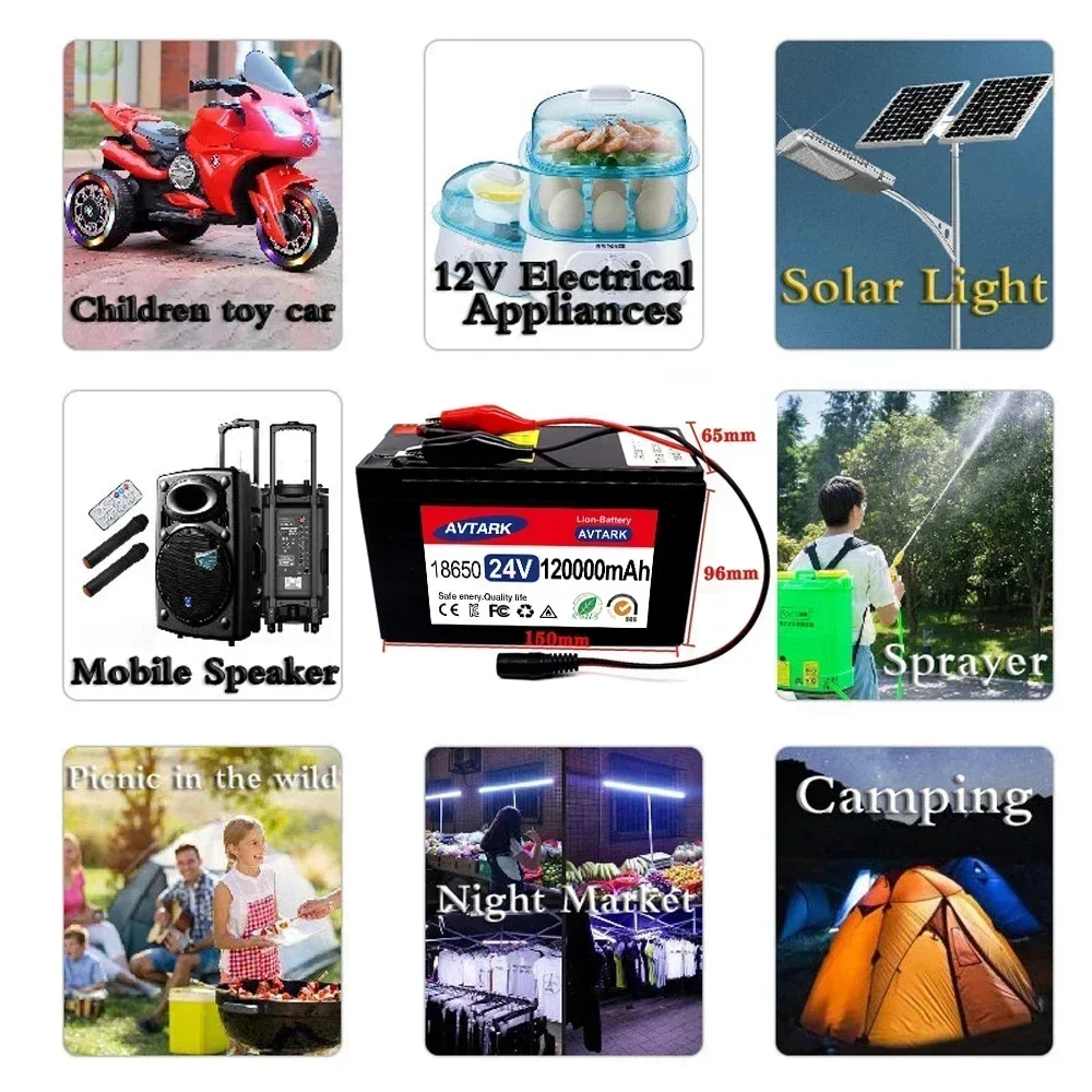 24V LiFePO4 65Ah 100Ah 120Ah Electric Vehicle Battery Pack 18650 Lithium Battery with Built-in BMS 30A High Current for EV