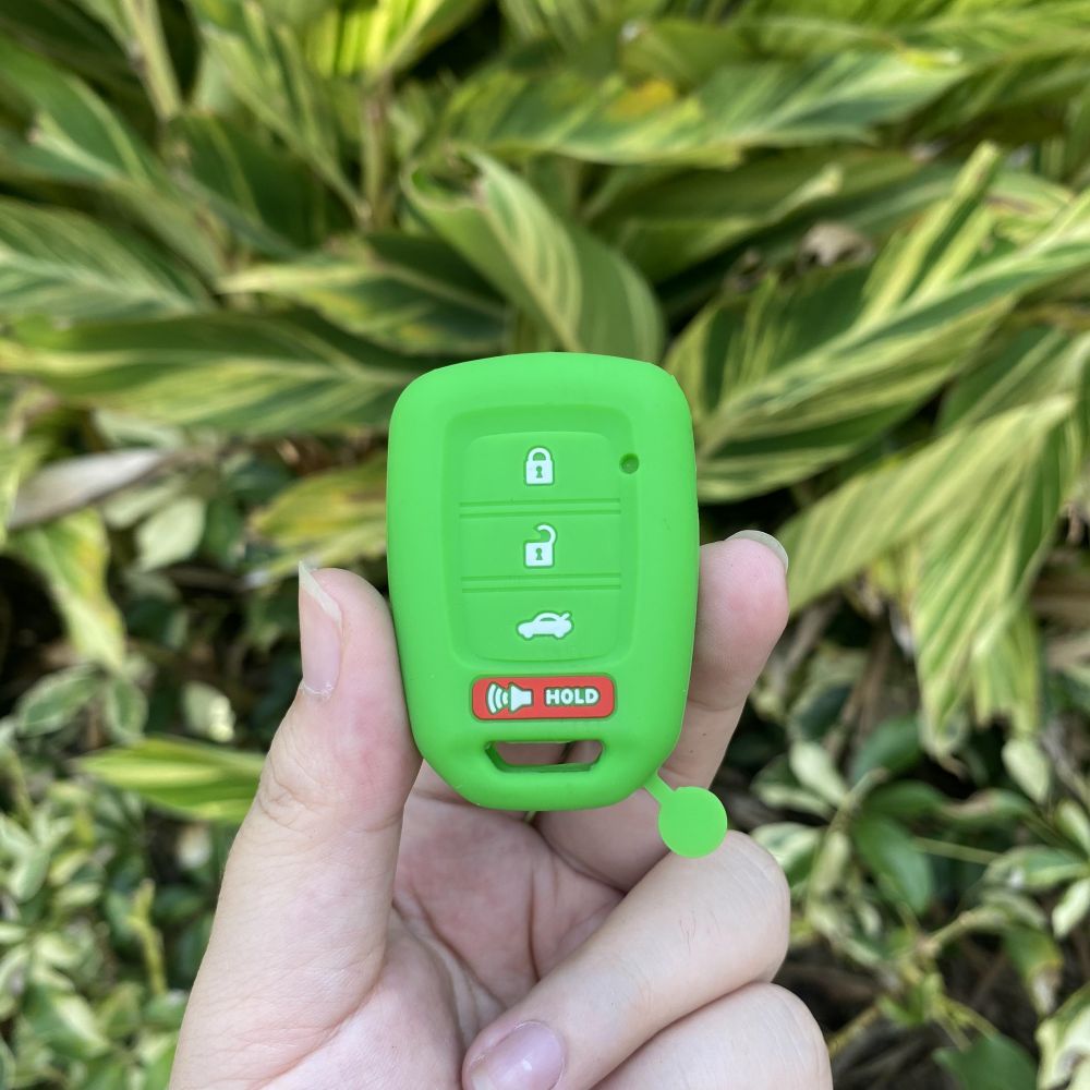 For Honda Accord CIVIC CRV Jazz HR-V HRV 4 Button Silicone Car Key Case Set Protctor Skin Shell Rubber Holder Keychain: green