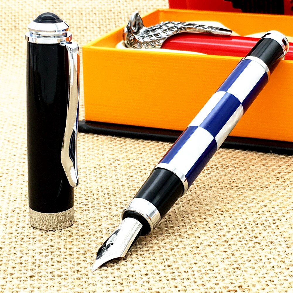 fuliwen 2033A White and Blue lattice ink pen metal case Fountain Pen