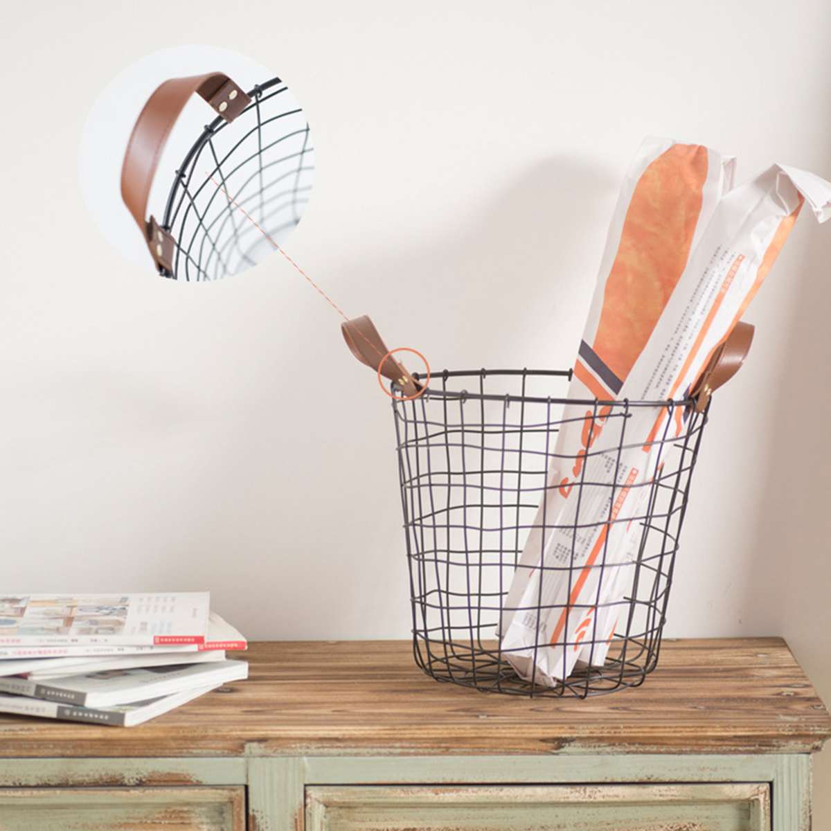 Kleine/Grote Zwarte Thuis Opslag Mand Geometrische Ijzer Metalen Draad Ronde Lade Tijdschrift Post Bloemen Organisatie Case met Handvat