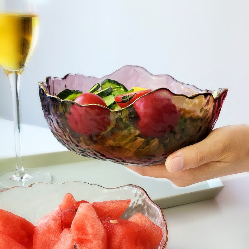 Bol à salade de style japonais Phnom Penh, ensemble d'assiettes à fruits transparents en verre, bol à dessert