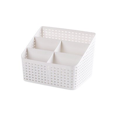 Imitation Rattan 5 Slots Grid Makeup Organizer Plastic Multi-grip Rack Desktop Storage Case Cosmetics Storage Box: white