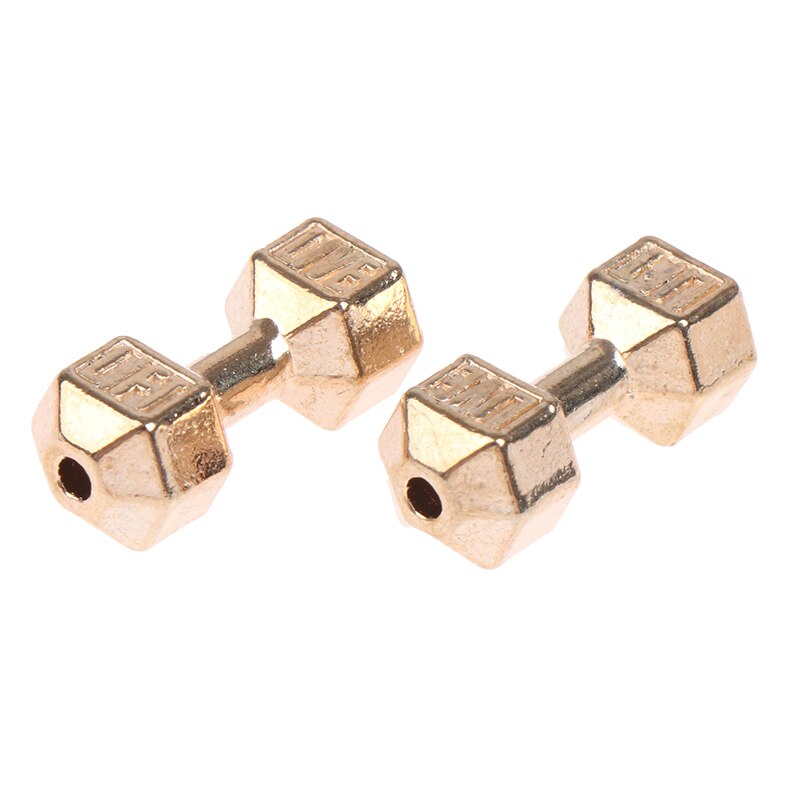 2Pcs 1/12 Dollhouse Miniature Barbell Dumbbells Fitness Weights Gym Model Toys: Gold