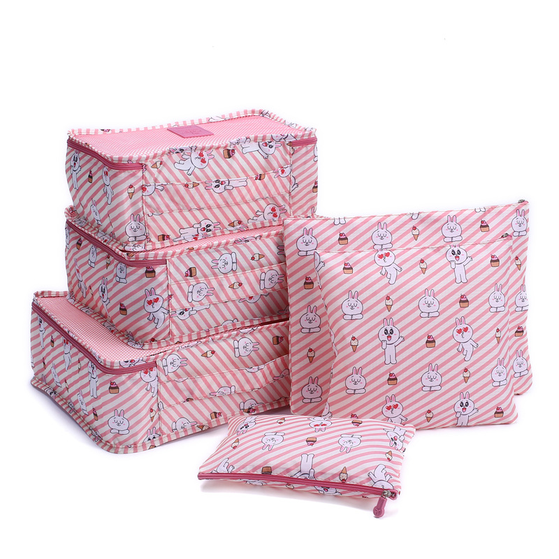 Nouvelle 6 pièces/ensemble valise de voyage sac bagages organisateur vêtements sous-vêtements finition emballage Cube stockage pour valise de voyage: Pink