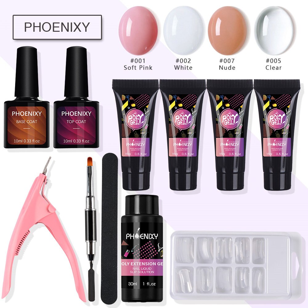 Komplet polygel neglesæt med 36w uv led lampe forlængelse gel sæt hårdt gelé builder gel nail art værktøjer til manicure: Intet lampesæt 1