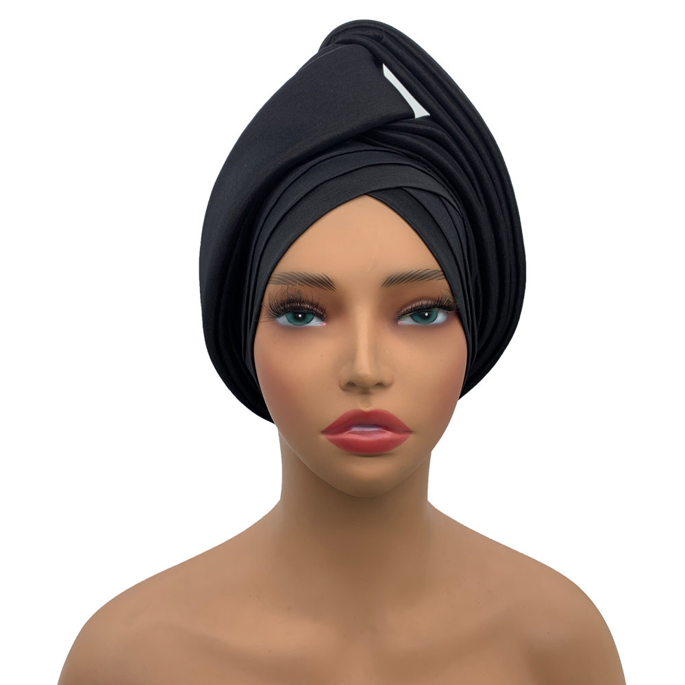 Nigeria Rohseide Autogele Headtie Hochzeit Party Kopfbedeckung Turbante Afrikanische Dame Kopfwickel Geknotete Turban Kappe für Frauen: Staubigen Rosa