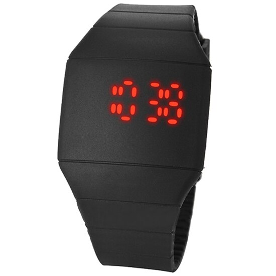 Heren dames touch digitaal led siliconen sporthorloge ultradun horloge dames led digitaal polshorloge: Zwart