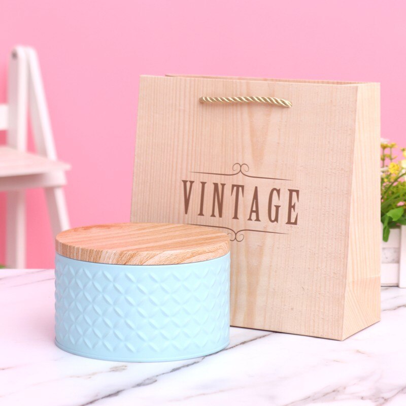 Caja de hierro de grano de madera de alta gama, caja cuadrada de Metal, embalaje de galletas, turrón de Chocolate, de dulces de Navidad, caja de almacenamiento para el hogar, 1 ud.: Round blue